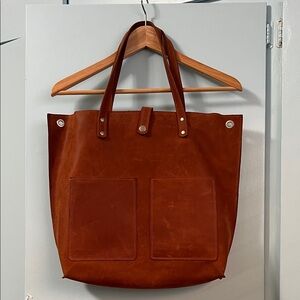 Genuine Leather Tote Bag - cognac brown